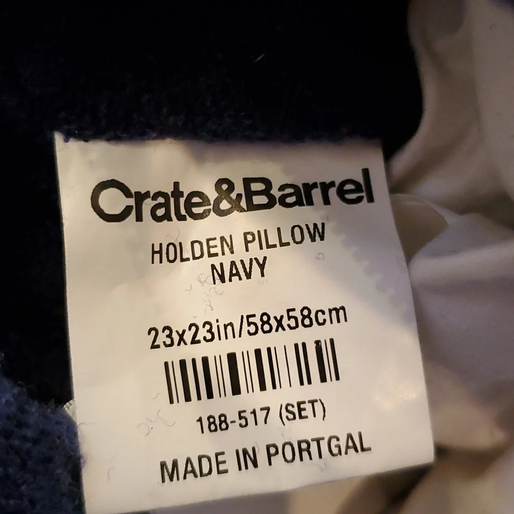 Crate&Barrel Holden Pillow Set of 2 Navy Wool Blend w/Crate&Barrel Inserts